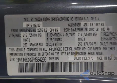 2023 Mazda Cx-30 2.5 S Carbon Edition z USA, uszkodzony, nr VIN 3MVDMBCM2PM584259